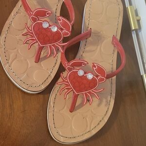 Coach Red Crab Leather Thong Sandals